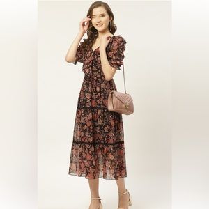 Black and Rust Orange floral printed dress